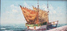 Vintage &amp; Original Art Signed MORCILLA Boat Ship Nautical Seascape Painting - £303.60 GBP