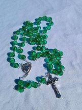 Emerald Blessing – 8mm Crackle Green Glass Rosary with Silver Crucifix  A33 - $29.69