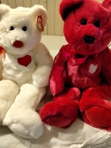 TY Beanie Buddies Valentino The White Bear AND Valentina The Purple Bear Love Be - £31.44 GBP