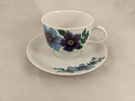 Tirschenreuth Bavaria Purple Blue Flowers Tea Cup Saucer Set - $10.95