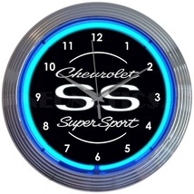 Chevrolet Ss Super Sport Car Garage Blue Light Neon Clock 15&quot; by 15&quot; - £67.38 GBP