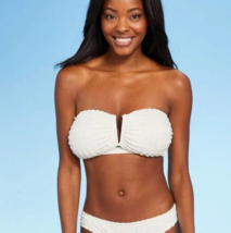 Women&#39;s Gingham Textured V-Wire Bandeau Bikini Top - Kona Sol White D/DD NWT - £11.18 GBP