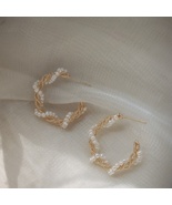 Handmade Freshwater Pearl Wrapped Hoop Earrings in Gold Tone - $39.99