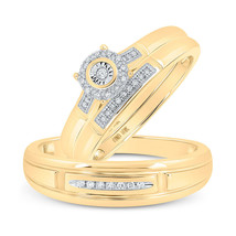 10kt Yellow Gold His Hers Round Diamond Halo Matching Wedding Set 1/10 Cttw - £478.33 GBP