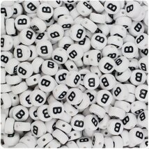BeadTin White Opaque 7mm Coin Alphabet Beads - Black Letter B (100pcs) - $2.09