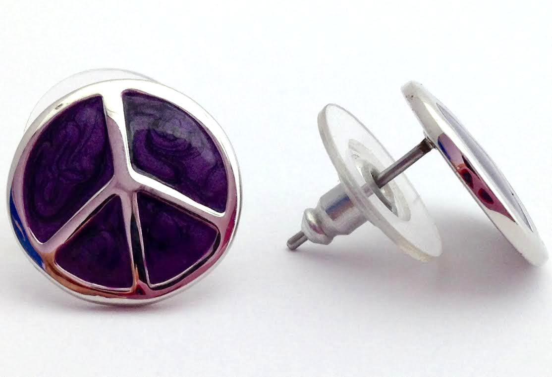 Lauren G Adams Girls 10mm Post Peace Sign Earrings in Purple Enamel EB-5... - $24.69