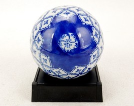 Vintage Ceramic Carpet Ball, Dark Blue Floral, Delft Style, With Stand, BALL-7 - £11.78 GBP
