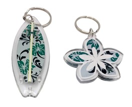 Surfboard &amp; Hibiscus Flower Key Chain Key Ring - £19.27 GBP