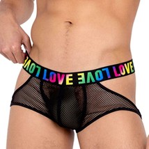 Sheer Fishnet Jockstrap LOVE Print Elastic Waistband Rainbow Pride Stret... - £20.42 GBP