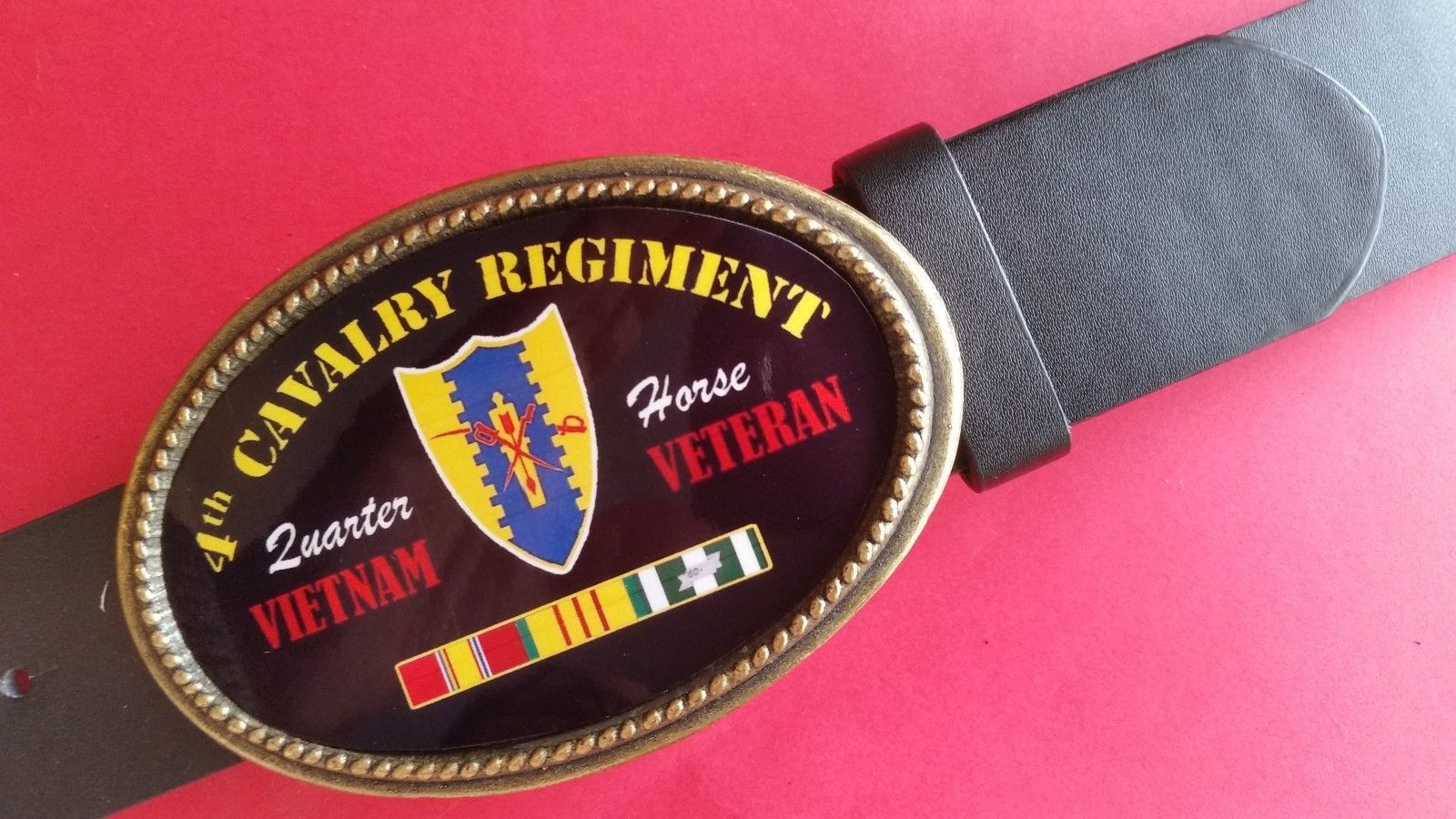 Primary image for Vietnam Veteran  4th CAVALRY REGIMENT Epoxy Buckle & Black Bonded Leather Belt