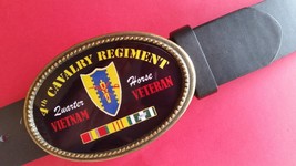 Vietnam Veteran  4th CAVALRY REGIMENT Epoxy Buckle &amp; Black Bonded Leather Belt - £18.16 GBP