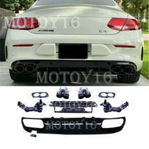 C43 Style Rear Diffuser &amp; Black Exhaust Tips for C W205 AMG Bumper Coupe... - £225.42 GBP