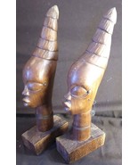 Vintage African Wood Carving Sculpture Art Carved Heads Man &amp; Woman MCM ... - $78.55 CAD