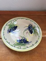 Estate Heavy Tan w Blue Flowers &amp; Green Leaves Pottery Shallow Dish Bowl –  - £11.18 GBP