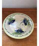 Estate Heavy Tan w Blue Flowers &amp; Green Leaves Pottery Shallow Dish Bowl –  - £11.21 GBP
