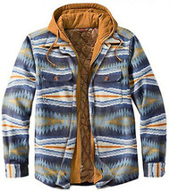 Men&#39;s Tribal Pattern Hooded Quilted Lining Button Down &amp; Zip Up Jacket - S - £28.74 GBP