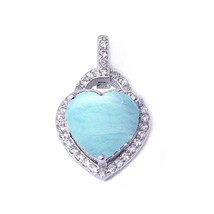 Sterling Silver Natural Heart Shape Larimar &amp; CZ Pendant - $837.23 MXN