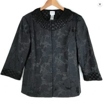Vintage Chico&#39;s Black Floral Jacquard 3/4 Sleeve Blazer Jacket sz 1 / M ... - $34.39