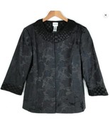 Vintage Chico&#39;s Black Floral Jacquard 3/4 Sleeve Blazer Jacket sz 1 / M ... - $47.03 CAD