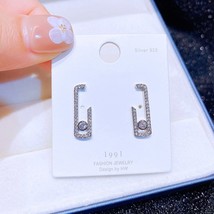 Exquisite Korean Style Geometric Stud Earrings Silver Color MiPaved Cubic Zircon - £8.49 GBP