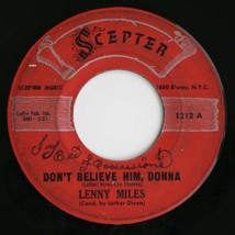 LENNY MILES ~ DON&#39;T BELIEVE HIM, DONNA ~ VG ~ 7&quot; 45rpm 1961 ~ Doo Wop Ba... - £7.09 GBP