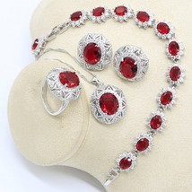 Jewelry set for women geometric red zircon bracelet earrings necklace pendant ring gift thumb200