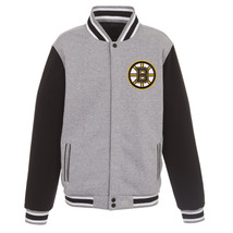 NHL Boston Bruins Reversible Full Snap Fleece Jacket JH Design Front Logos - £95.69 GBP