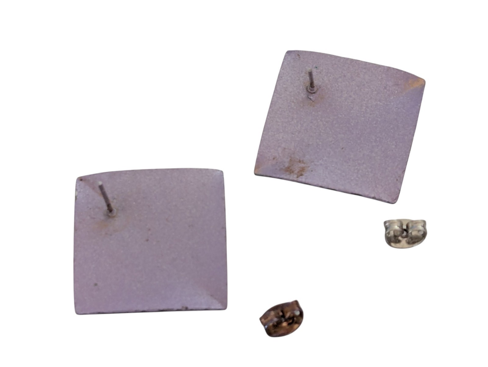 Vintage Purple Enamel Pierced Earrings 1960's Textured Metal Square Drop 1" Item image 3
