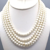 Vintage Japan Four Strand White Beads Necklace, Classy Plastic Beaded Multi - £25.05 GBP