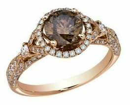 2.00 Ct Chocolate &amp; White Round Engagement Wedding Ring 14K Rose Gold over - £83.08 GBP