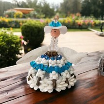 Safety Pin Doll Kitschy Beaded Mid Century Handmade Blue White Chenille ... - $18.79