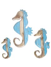 Nautical Set of 3 Seahorses Wooden Wall Art Decor Pallet Blue White Wash... - £38.89 GBP