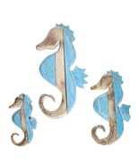 Nautical Set of 3 Seahorses Wooden Wall Art Decor Pallet Blue White Wash... - £38.87 GBP