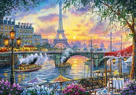 Framed canvas art print giclee Paris sunset Eiffel tower view river outdoor cafe - £31.72 GBP+