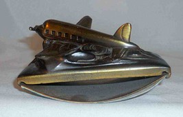 Unusual Vintage Desktop Bronze? Ink Blotter Airplane Flying in The Clouds - £59.46 GBP