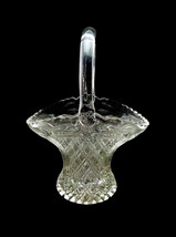11&quot; Vintage Pressed Glass Basket Bowl Vase Diamonds Buttons Pattern - $24.00