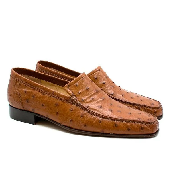 Handmade Men Classy Style Brown Ostrich Texture Leather Moccasin Shoes D... - £124.96 GBP