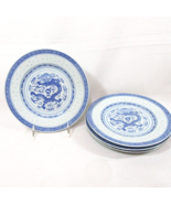 Chinese Dragon Rice Grain Blue Porcelain 4-PC 9.25-inch Round Plate Set - £58.47 GBP