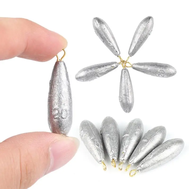 5 Pcs Lead Water Drop Shape Fishing Sinker Weight With Ring Fish Tool Split Shot - $33.92