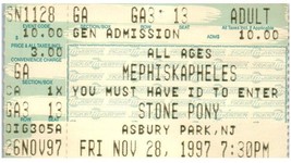 Mephiskapheles Ticket Stumpf November 28 1997 Asbury Park Neu Jersey Stein Pony - £34.18 GBP