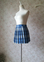 Navy Plaid Skirt Outfit Women Girl Pleated Plaid Skirt Navy Plaid Mini Skirts image 6