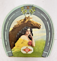Vintage English Hunt Horseshoe Shaped Woman w Horse Needle Book Czechosl... - $9.90