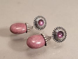 NEWCarolyn Pollack Sterling Silver Pink Rhodochrosite Amethyst Drop Earrings 925 - £44.36 GBP