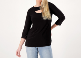 Attitudes by Renee Como Jersey Elbow Sleeve Top with Keyhole Black, Small - £21.46 GBP