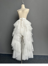 White High-low Tiered Tulle Maxi Skirt White Wedding Wrap Long Tulle Skirts - £60.66 GBP