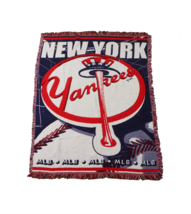Vtg 90s New York Yankees Baseball Spell Out Fringed Throw Blanket 44x56 USA - $49.45