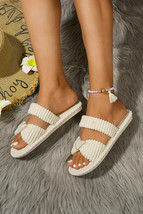 White Pearled Heart Shape Ribbed Flat Slippers - $10.23