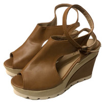 Bella Marie Peep Toe Fergie Wedge Sandal Ankle Strap Tan Camel Size 5.5 New - £13.49 GBP