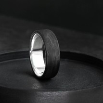 Carbon Ring with Sterling Silver - Modern Men&#39;s Wedding Band  - £165.14 GBP