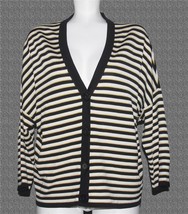 Jones New York Rayon Blend Black Ivory Gold Striped Button Cardigan Swea... - $28.99